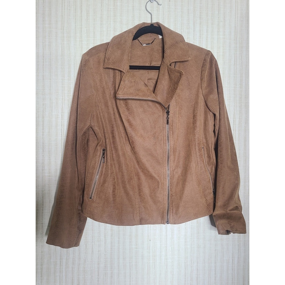 Chicos Brown Faux Snakeskin Moto Jacket Women Size 2